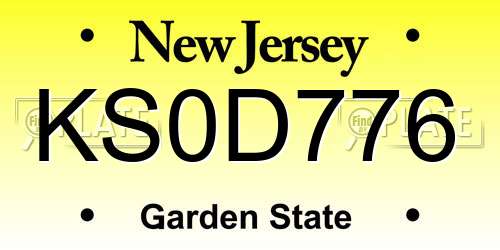 KS0D776 New Jersey License Plate