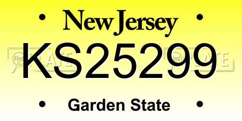 KS25299 New Jersey License Plate