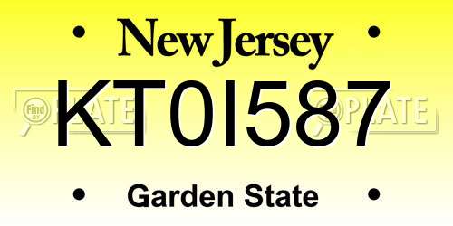 KT0I587 New Jersey License Plate
