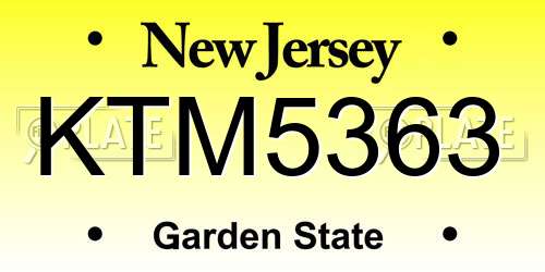 KTM5363 New Jersey License Plate