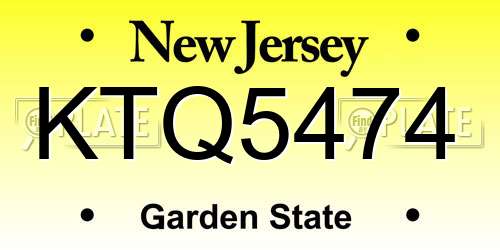 KTQ5474 New Jersey License Plate