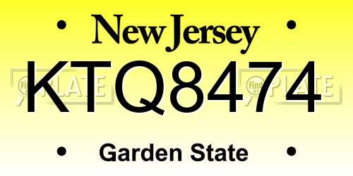 KTQ8474 New Jersey License Plate