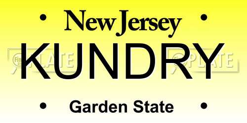 KUNDRY New Jersey License Plate
