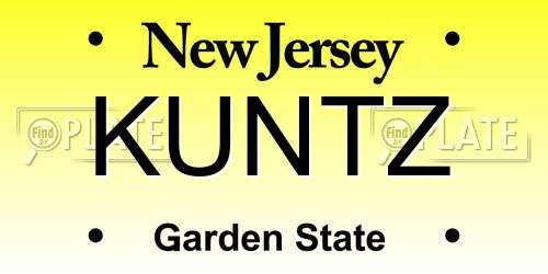 KUNTZ New Jersey License Plate