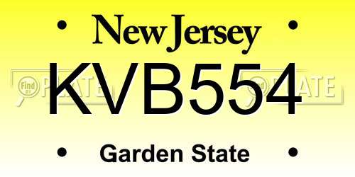 KVB554 New Jersey License Plate