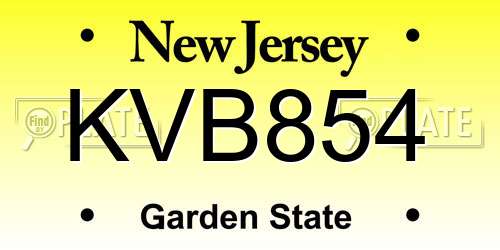 KVB854 New Jersey License Plate