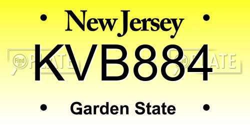 KVB884 New Jersey License Plate