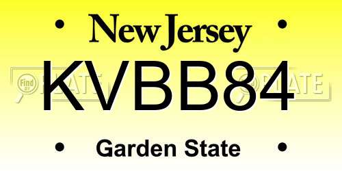 KVBB84 New Jersey License Plate