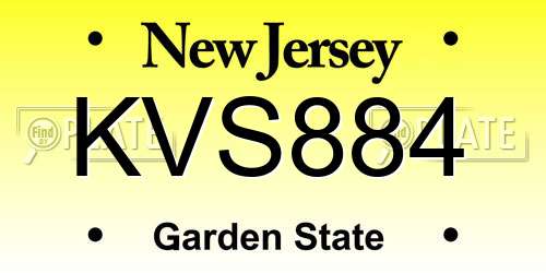 KVS884 New Jersey License Plate