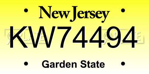 KW74494 New Jersey License Plate