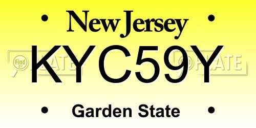 KYC59Y New Jersey License Plate