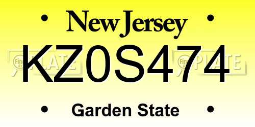 KZ0S474 New Jersey License Plate