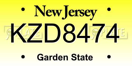 KZD8474 New Jersey License Plate