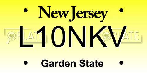 L10NKV New Jersey License Plate