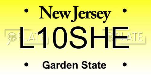 L10SHE New Jersey License Plate