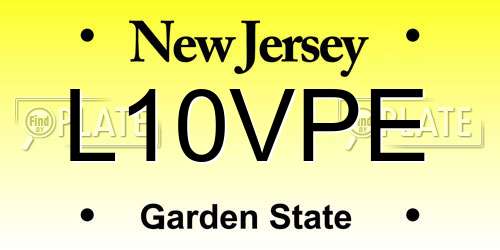 L10VPE New Jersey License Plate