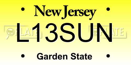 L13SUN New Jersey License Plate