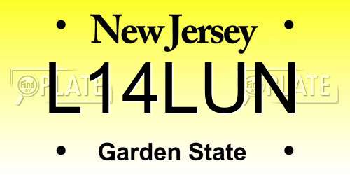 L14LUN New Jersey License Plate