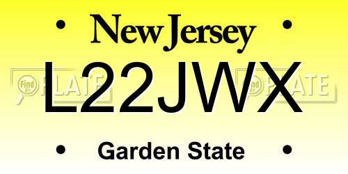 L22JWX New Jersey License Plate