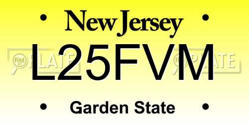 L25FVM New Jersey License Plate