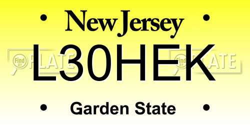 L30HEK New Jersey License Plate
