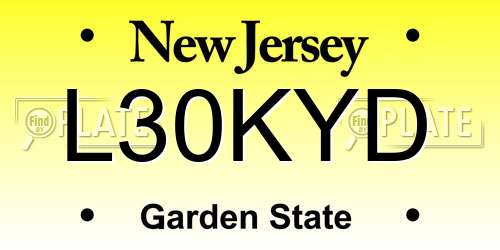 L30KYD New Jersey License Plate