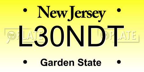 L30NDT New Jersey License Plate