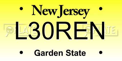 L30REN New Jersey License Plate