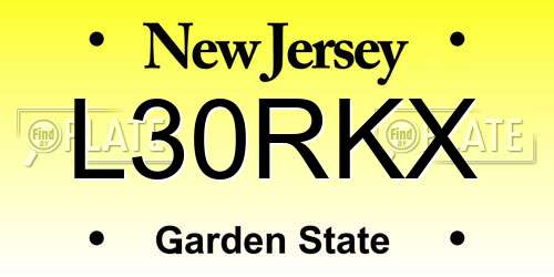 L30RKX New Jersey License Plate