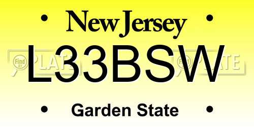 L33BSW New Jersey License Plate