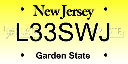 L33SWJ New Jersey License Plate