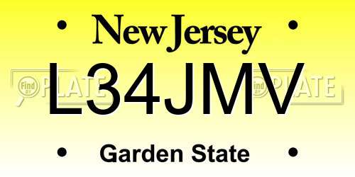 L34JMV New Jersey License Plate