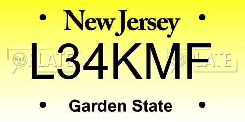 L34KMF New Jersey License Plate