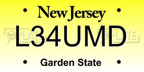 L34UMD New Jersey License Plate