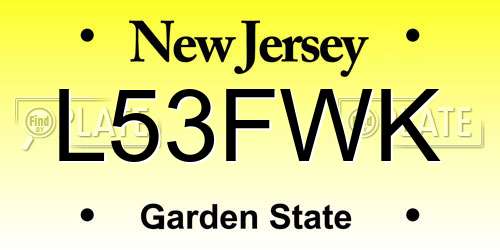 L53FWK New Jersey License Plate