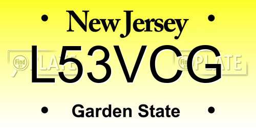 L53VCG New Jersey License Plate