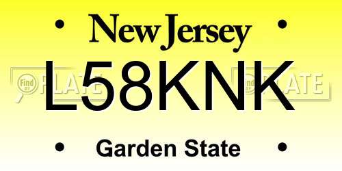 L58KNK New Jersey License Plate