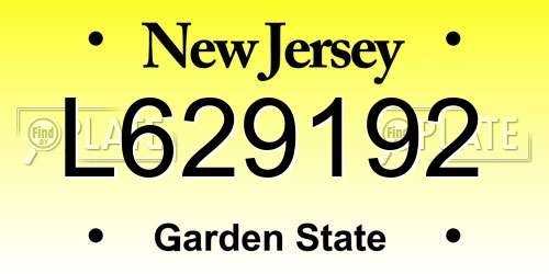 L629192 New Jersey License Plate