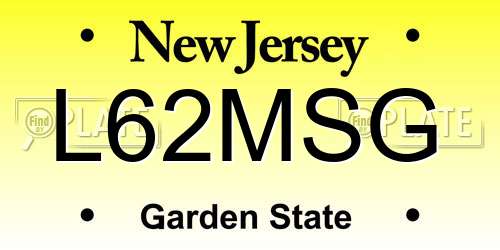 L62MSG New Jersey License Plate
