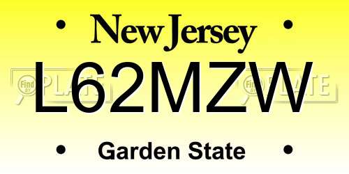 L62MZW New Jersey License Plate