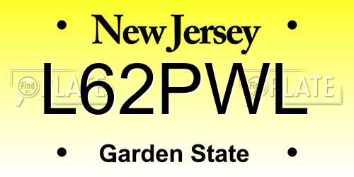 L62PWL New Jersey License Plate