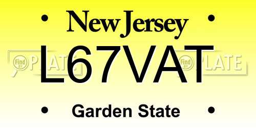 L67VAT New Jersey License Plate