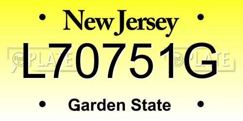 L70751G New Jersey License Plate