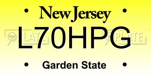 L70HPG New Jersey License Plate