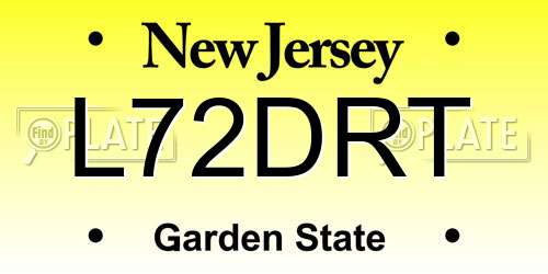 L72DRT New Jersey License Plate