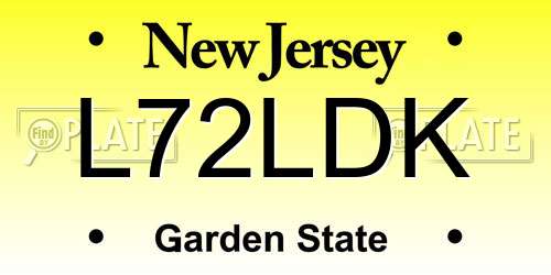 L72LDK New Jersey License Plate