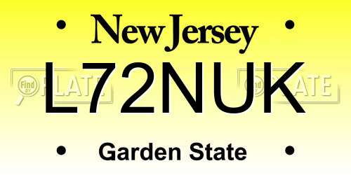 L72NUK New Jersey License Plate