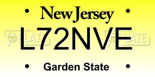 L72NVE New Jersey License Plate