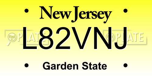L82VNJ New Jersey License Plate