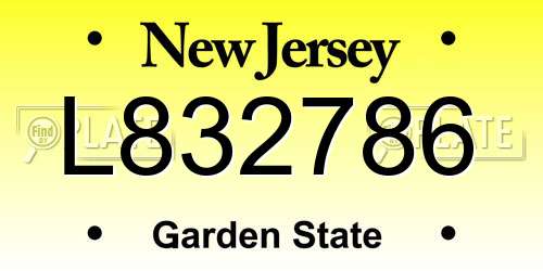 L832786 New Jersey License Plate